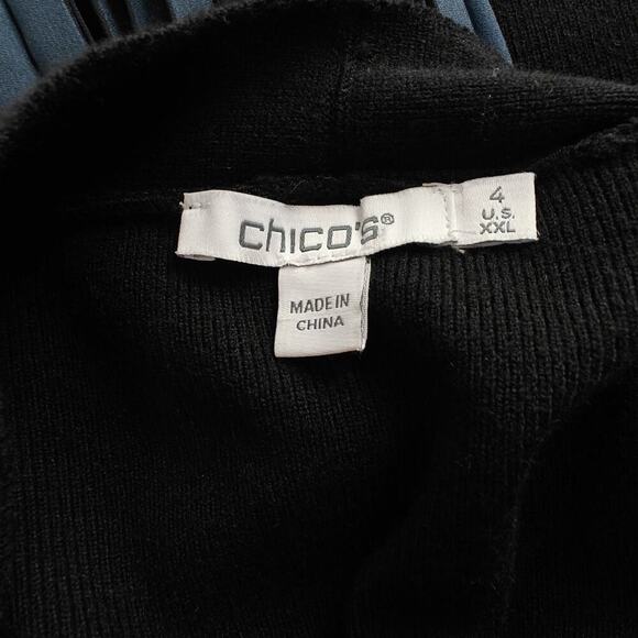 Chico's Cashmere Blend Pleated Sleeve Cardigan Sweater XXL / 4 Black Blue Open - Picture 8 of 9